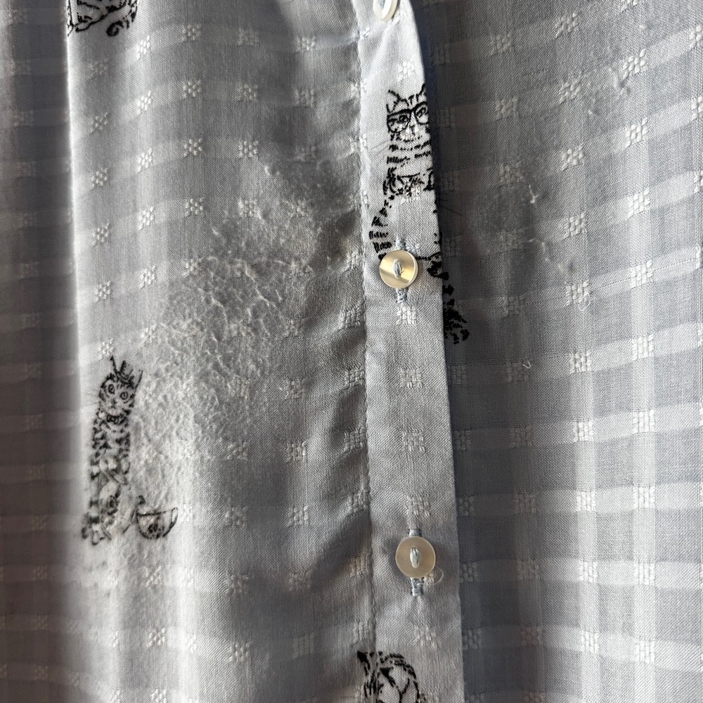 Jane and Delancey Light Blue Cat Print Button-Up Shirt - Picture 3 of 5
